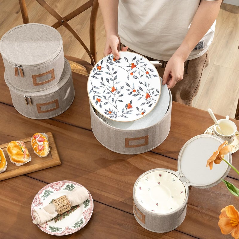 StorageWorks China Storage Containers, Hard Shell Storage Boxes for Plates, Mugs, Stemware Storage Cases, Holds up to 12 Place Settings, Foldable and Stackable Organizers, 5 Pack, Brown and Beige - Image 2